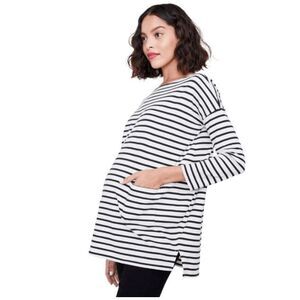 Hatch Maternity The Bateau Top Black Ivory Stripe Pockets Size XS